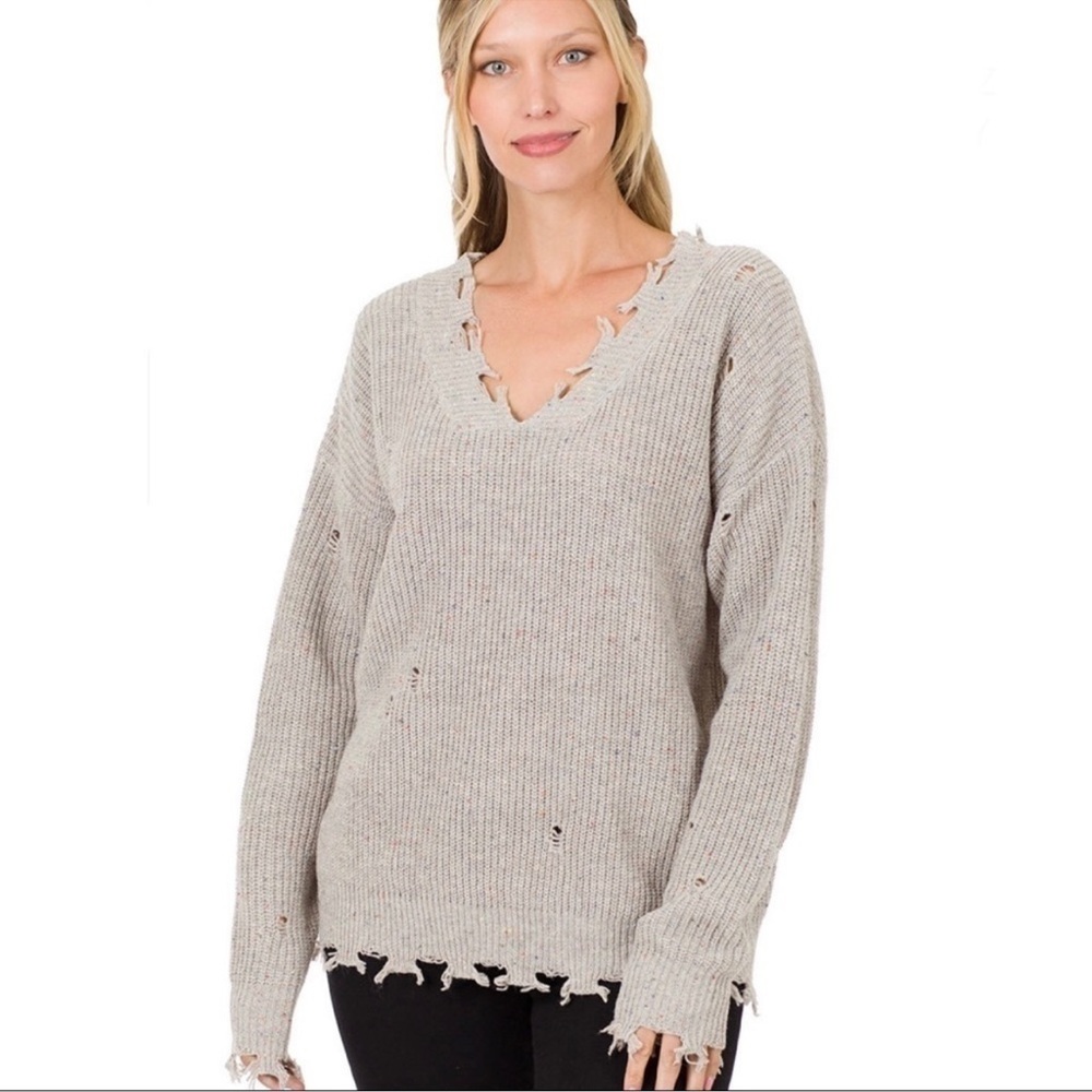 Zenana Distressed Sweater - Picture 3 of 5